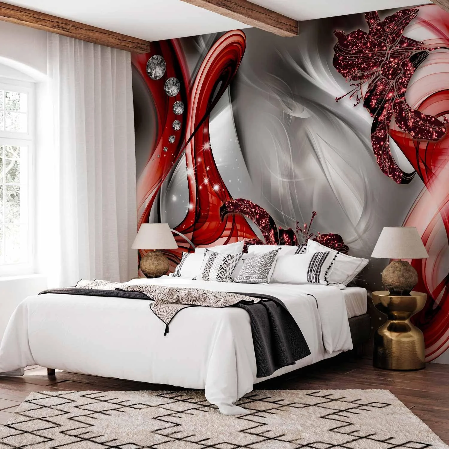 Фотошпалери murando Flowers Abstract Червоні / Сірі / Діамант / Спалах, фото №5