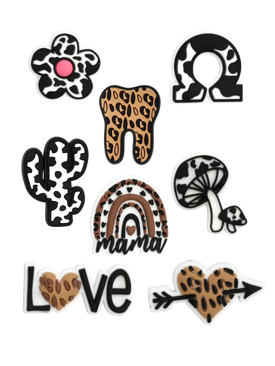 Джибітси леопардовий принт leopard print Jibbitz 8 шт аксесуари крокс прикраса Dz_114_1, фото №1