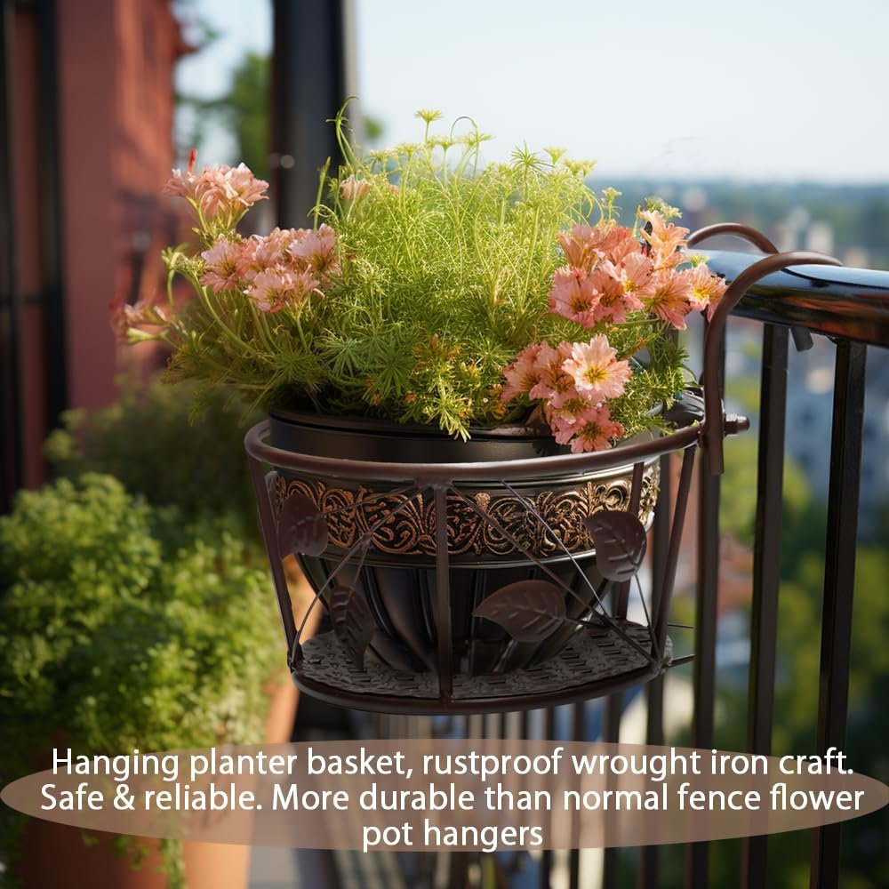 Кошики для рослин на перила Ковані 3 шт. 21.8 x 17.8 x 11.9 см Шампань, фото №6