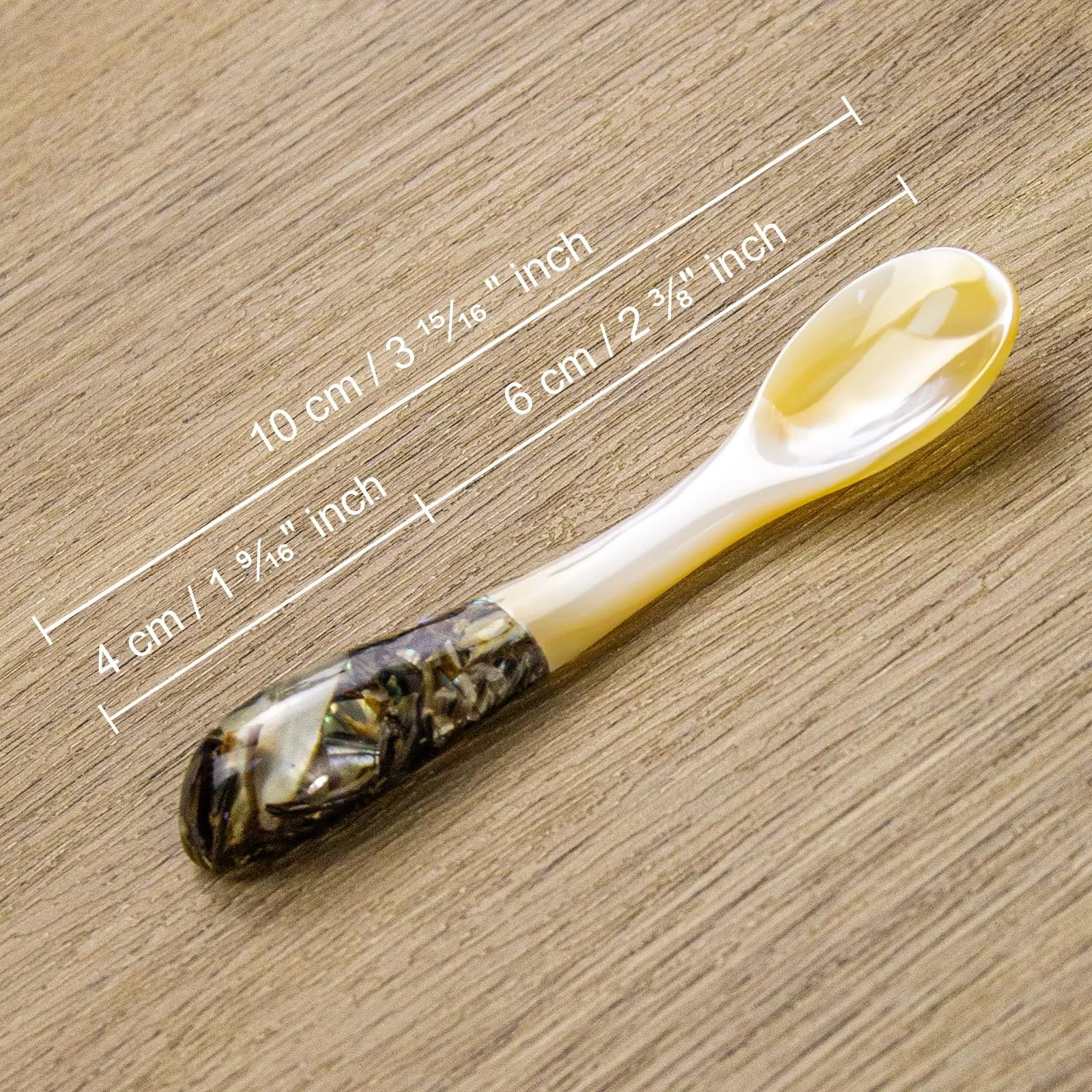 Ложка для ікри DUEBEL Набір 6 шт. Abalone Handle, 4", перламутрова, для подачі ікри, подачі яєць, кейтерингу, ресторанного посуду, прикраси столу, фото №9