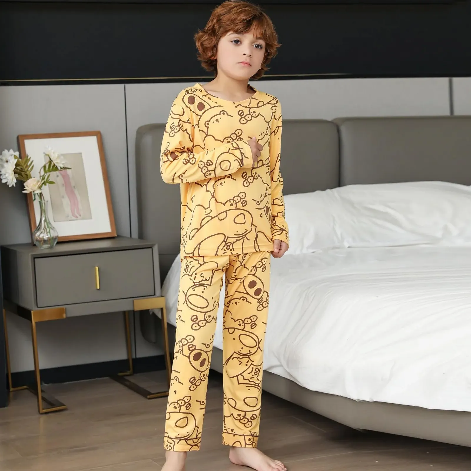 Комплект піжами для хлопчиків RuanMM Текстура бавовни, довгі, з круглим вирізом, фото №6