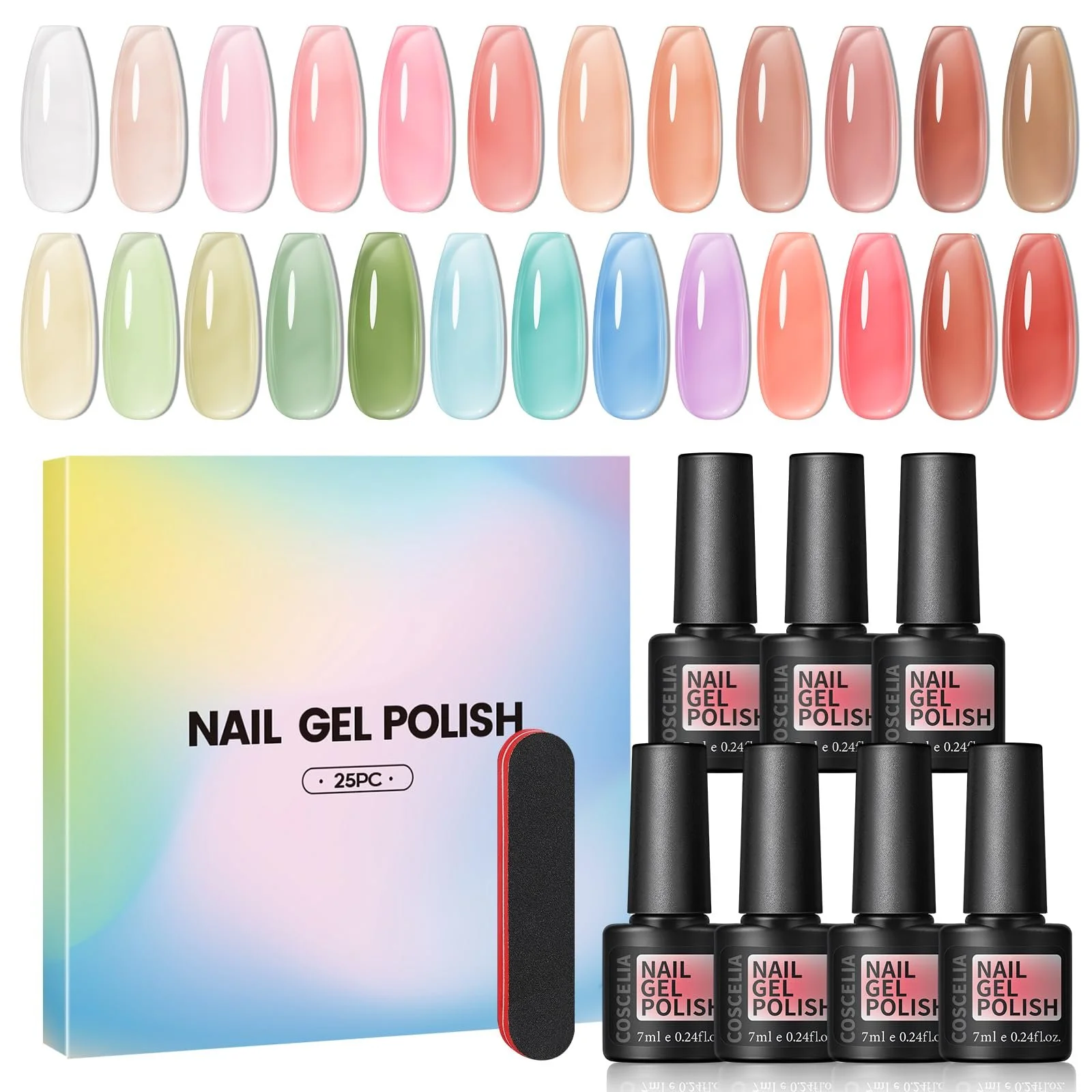 Гель-лак COSCELIA Jelly Прозрачный розовый нюдовый 25 цветов, фото №1