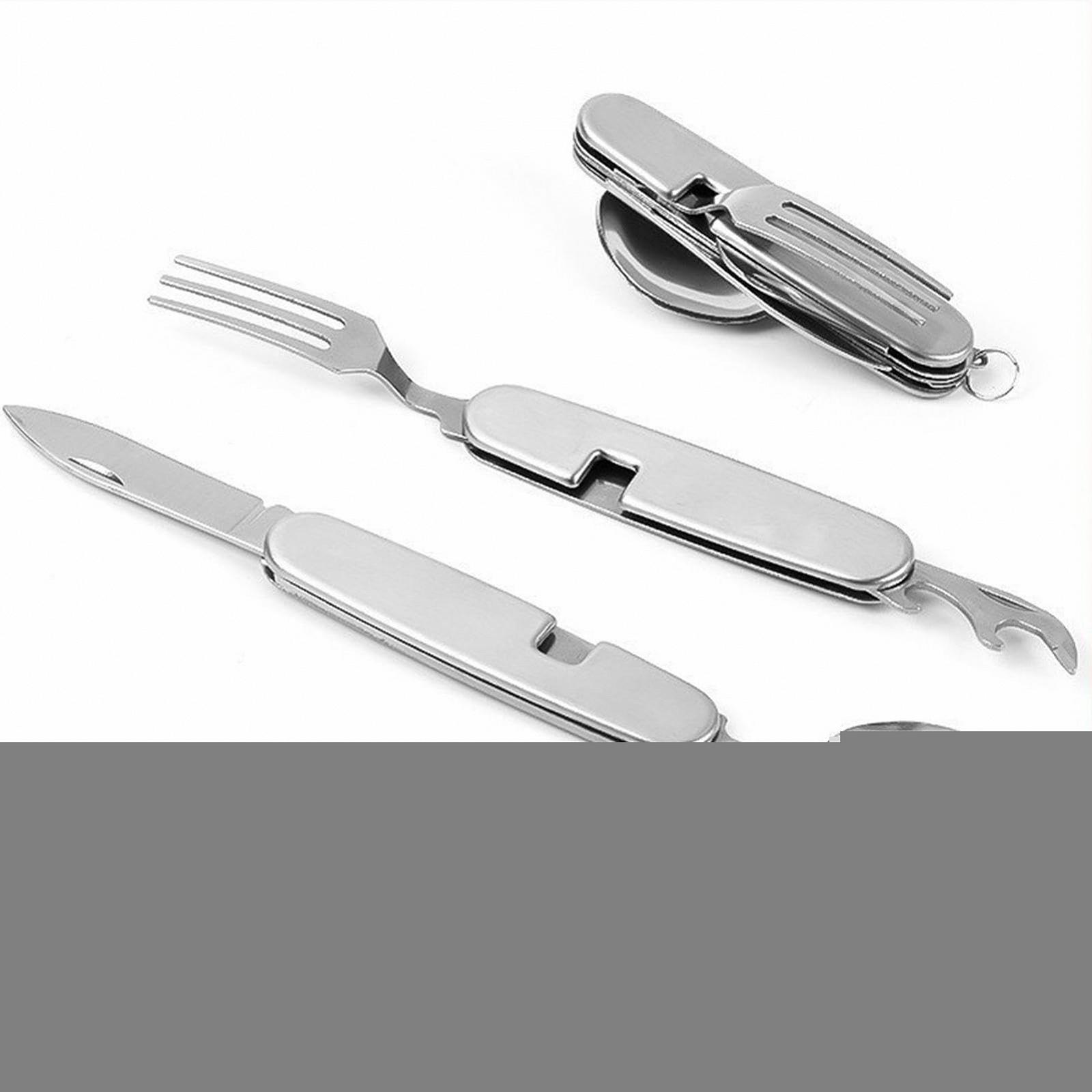 Набір столового приладдя для кемпінгу 4-в-1 багатофункціональний знімний складний з нержавіючої сталі, фото №6