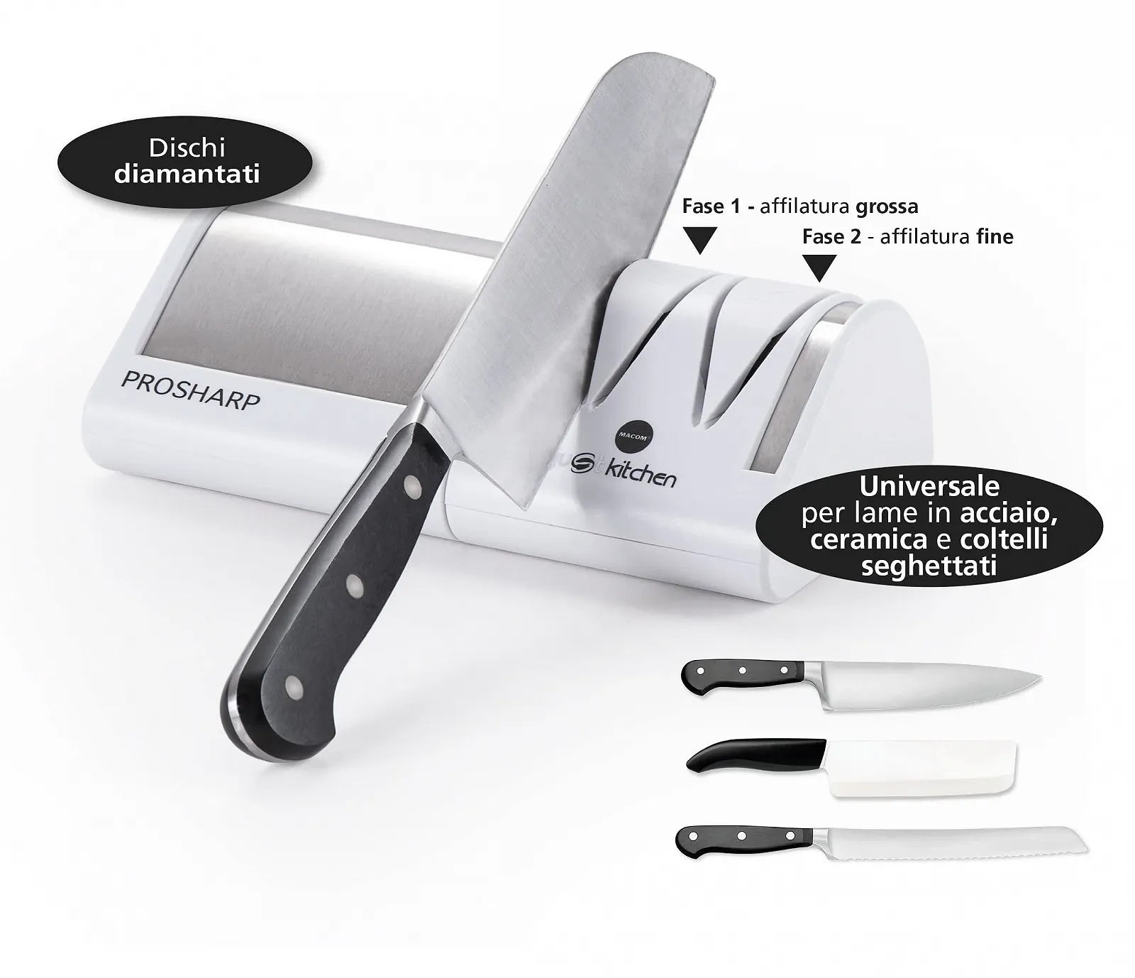 Точилка для ножів електрична Macom Just Kitchen Prosharp 827 White and Steel, фото №5