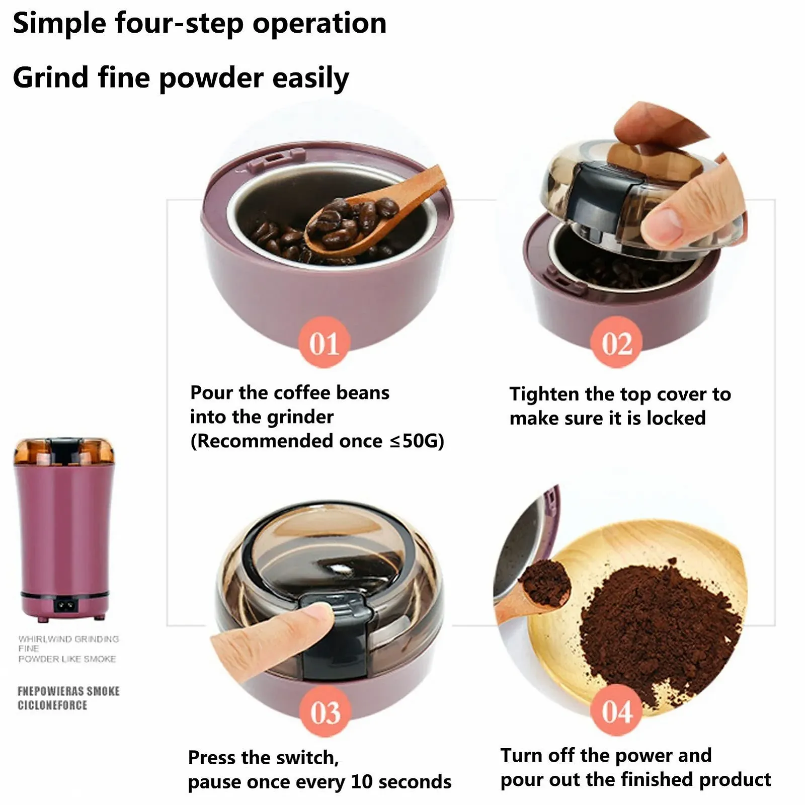 Электрическая кофемолка, портативная мельница для зерна, нержавеющая сталь, быстрый помол, фото №4 Электрическая кофемолка, портативная мельница для зерна, нержавеющая сталь, быстрый помол, фото №4