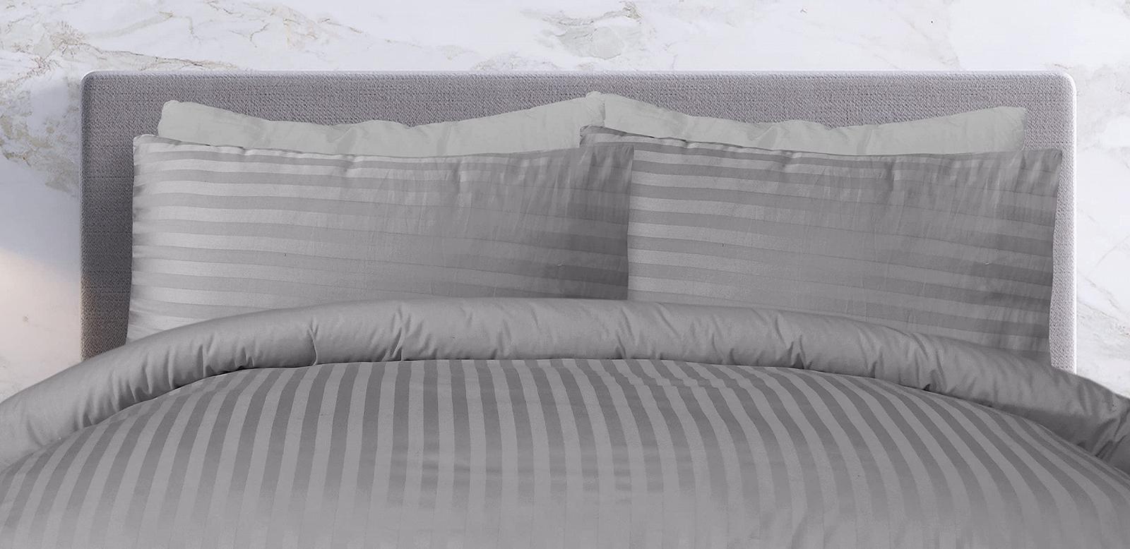 Комплект Постільної Білизни Pieridae Soft Polycotton Готельна Якість 250 Thread Count Сатинова Смужка Підковдра з Наволочками Білий та Сірий Колір, фото №3
