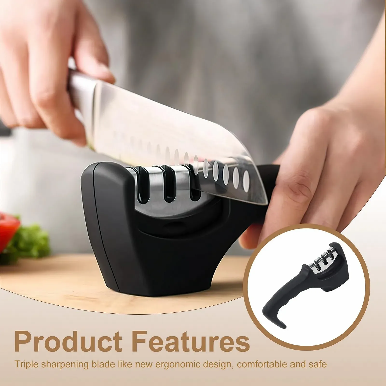 Точило для ножів ручне 3-ступінчасте професійне для кухні, фото №6 Точило для ножів ручне 3-ступінчасте професійне для кухні, фото №6