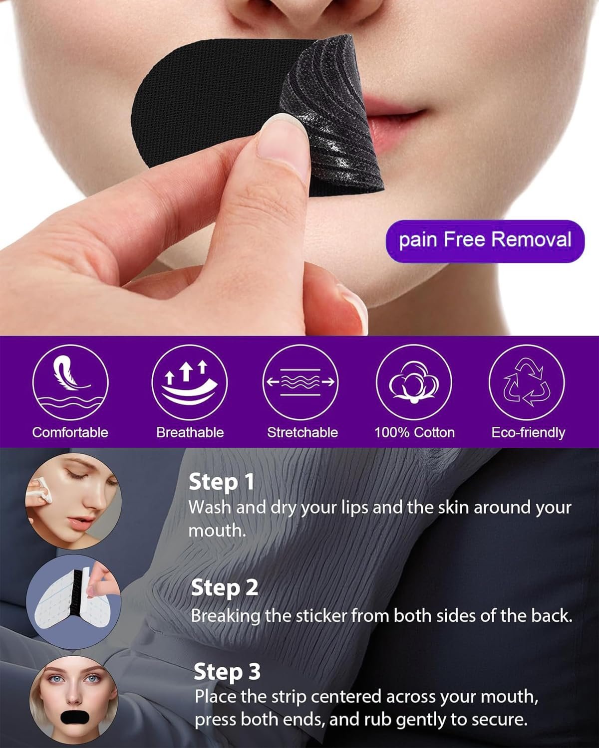 Пластирі для сну на рот, Стрічка для рота для сну проти хропіння, фото №5