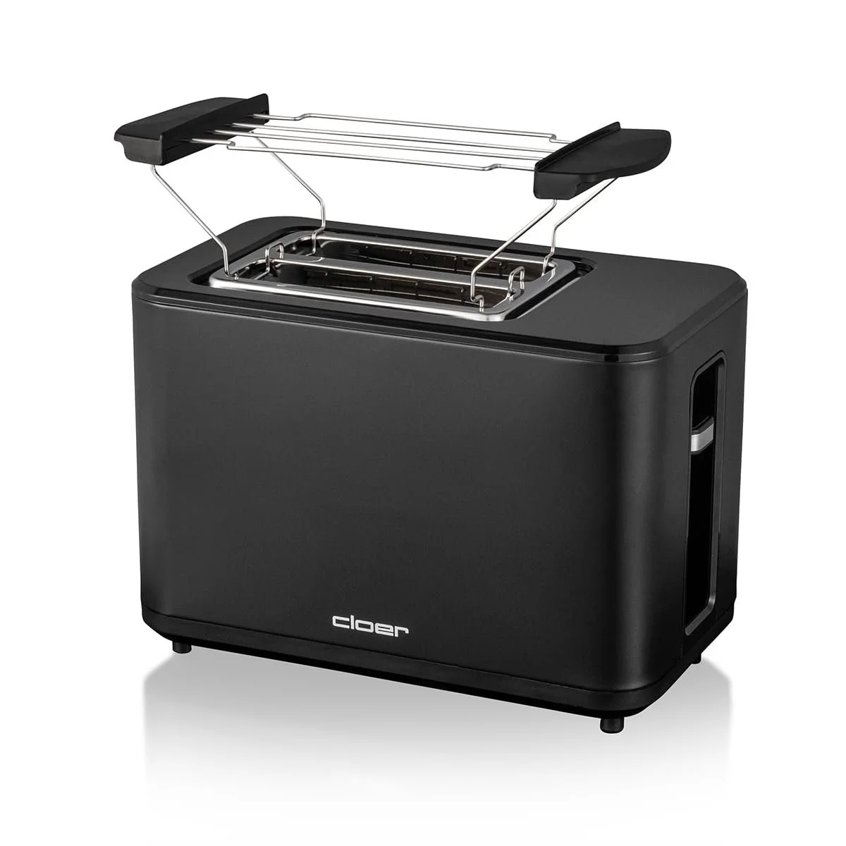 Тостер цифровий Cloer на 2 скибки 3930, сенсорна функція, 750-900 Вт, індикація залишкового часу, функція розморожування, функція підігріву, насадка для булочок, 7 рівнів підсмажування, висувний піддон для крихт, чорний, фото №2