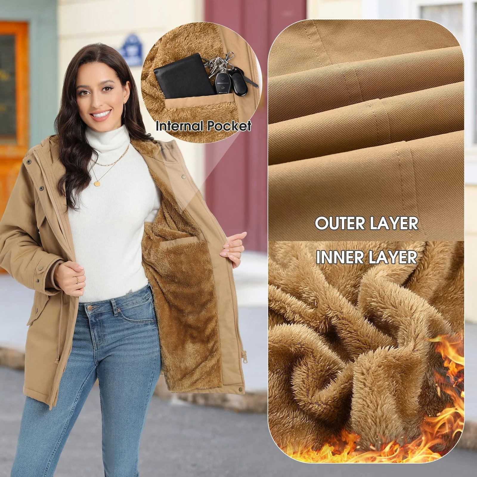 Зимова куртка Vancavoo Жіноча зимова тепла парка з підкладкою, фото №4 Зимова куртка Vancavoo Жіноча зимова тепла парка з підкладкою, фото №4