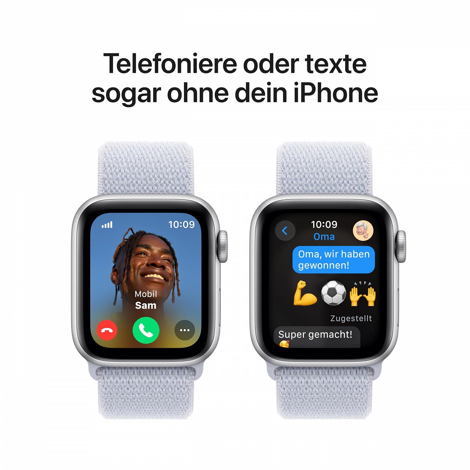 Смарт-часы Apple Watch SE (2nd Generation) GPS + Cellular 40mm, алюминиевый корпус серебристого цвета, спортивный ремешок Blue Cloud (One Size), фото №4