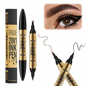 Олівець для брів 3D з 4 зубчастими наконечниками Водостійкий Світло-коричневий - Фото 1