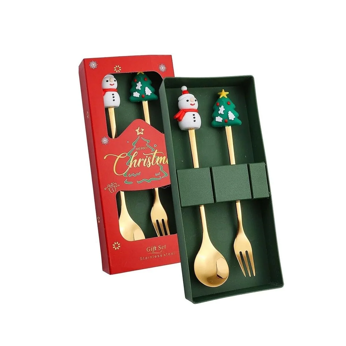 Набір Різдвяних Ложок та Виделок Gold, 2 шт, Нержавіюча Сталь, фото №1