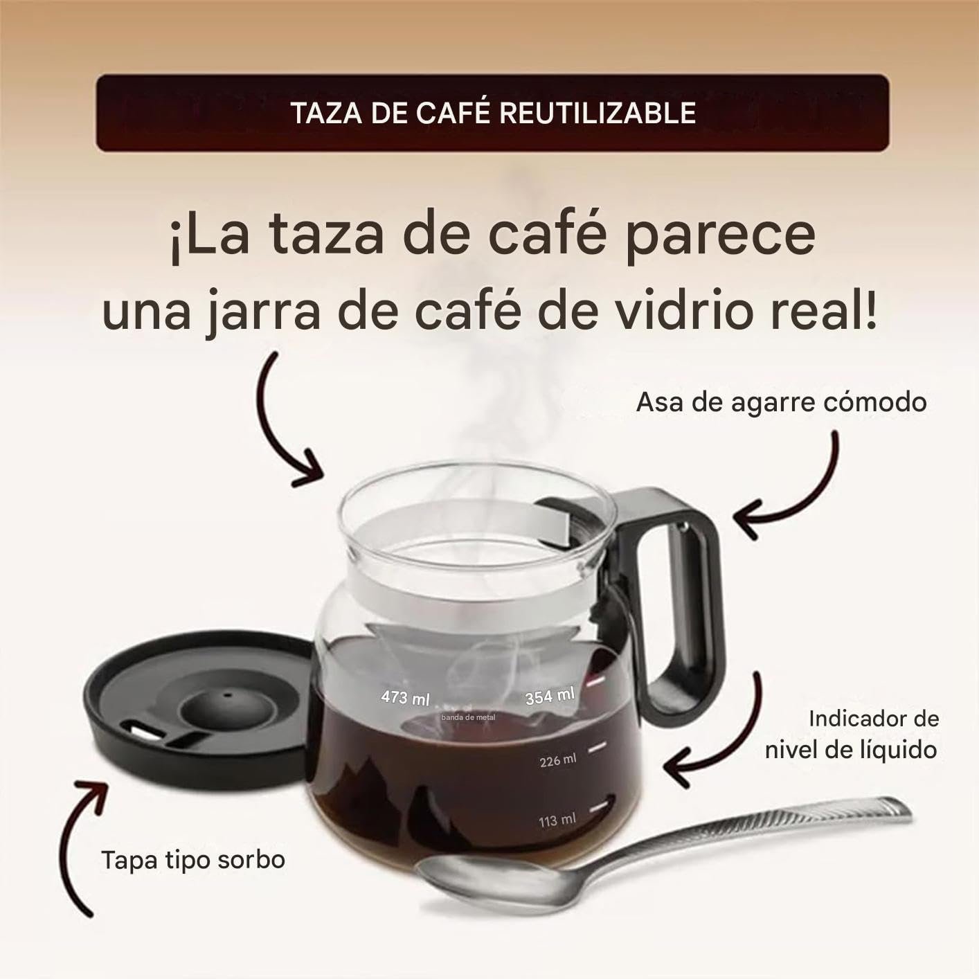 Скляна чашка 500 мл з ручкою та кришкою, портативна, термостійка, фото №4