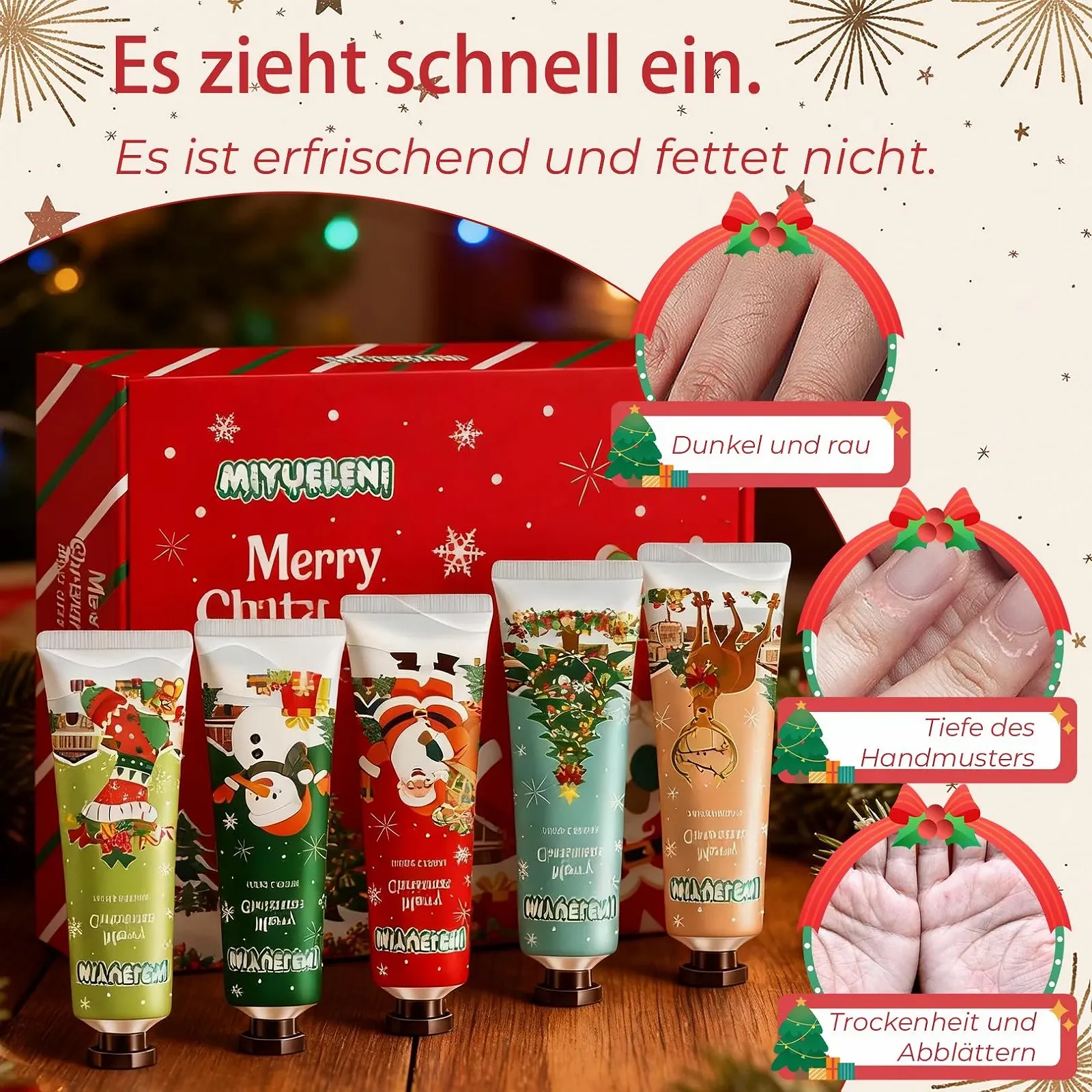 Крем для рук Рождественский набор, 5 x 30 г Мини-крем для рук Рождественский подарочный набор с маслом ши, фото №4
