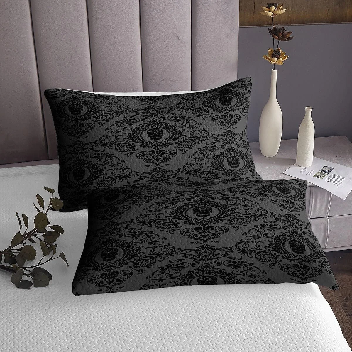 Покрывало Homemissing Винтажный Дамаск Цветочный Хлопковый Черный 240 x 260 см, 3 штуки, фото №4