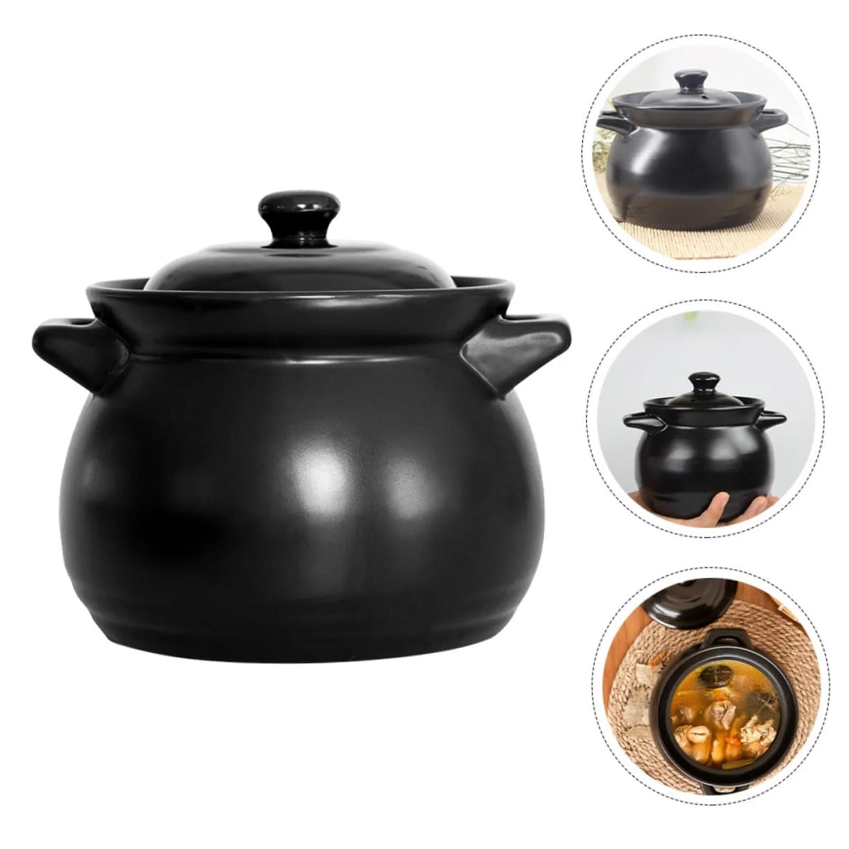 Кастрюля-кокотница SOLUSTRE Мини Керамическая Термостойкая Для газовой плиты Черная, фото №8