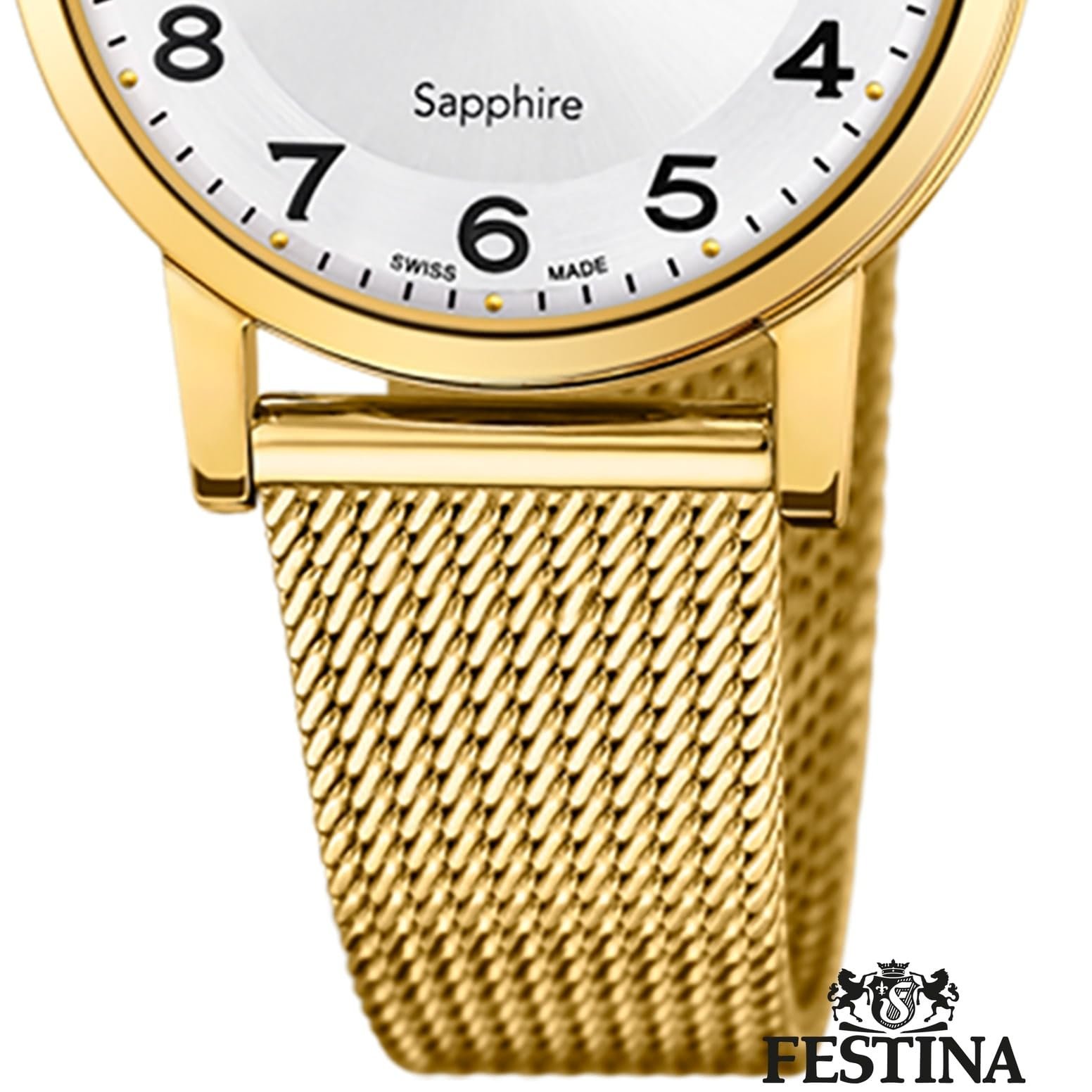 Женские часы Festina Swiss made F20023/5 Золотистый корпус из нержавеющей стали, золотистый браслет из нержавеющей стали, серебристый, Браслет, фото №3