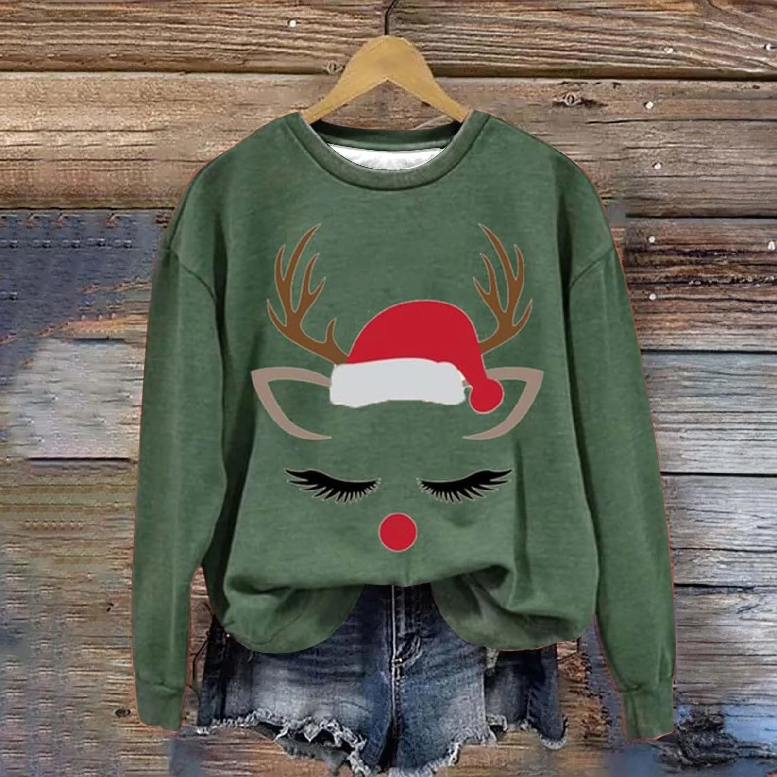 Женский Рождественский Свитшот Рождественский Топ Женская Одежда Мода Повседневный Рождественский Принт Круглый Вырез Без Капюшона Милая Длинная Рубашка, фото №3