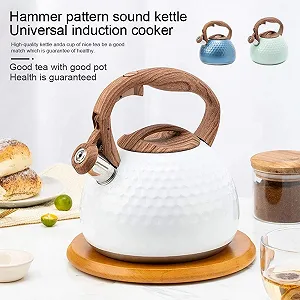 Чайник 3 л з свистком Нержавіюча сталь Дерев'яна ручка Газова плита Індукційна плита Термостійкий Зелений synthetic.ua - Фото 1