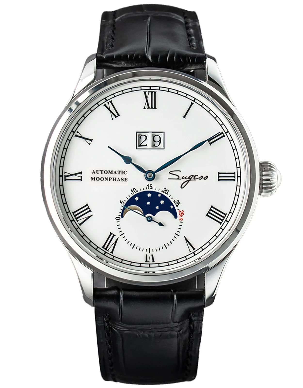 Годинник Sugess MoonPhase Master Seagull ST2528 Sapphire Glass Men's Automatic Mechanical 1963 Black 41mm Чорний, фото №1