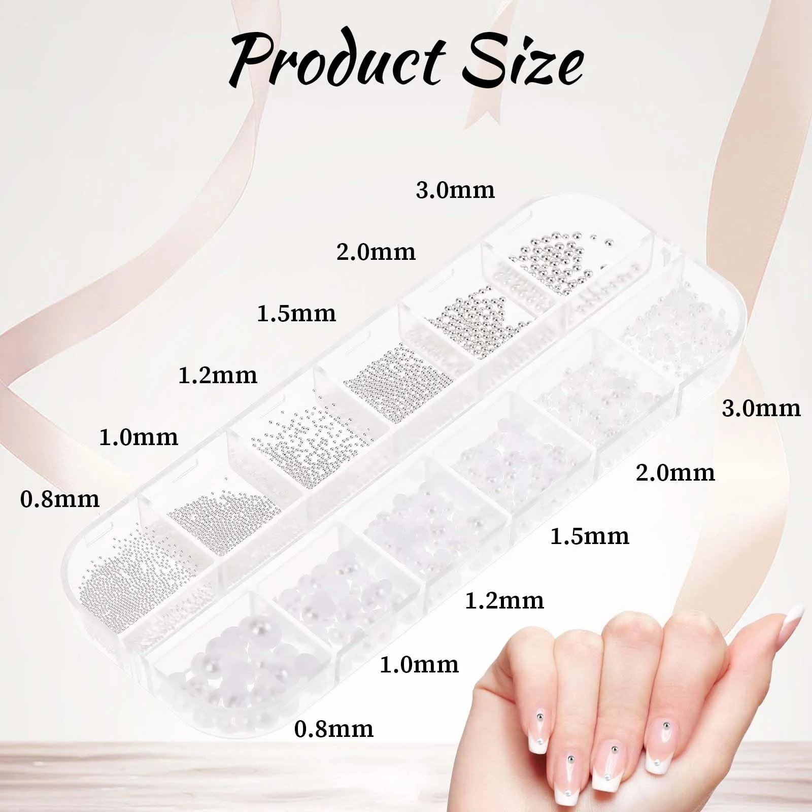 Бісер асорті розмірів, білий, 3D підвіски для нігтів, фото №2