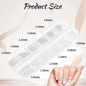 Бисер для дизайна ногтей, ассорти размеров, белый, 3D подвески для ногтей, белые плоские круглые полукруглые бусины, аксессуары для маникюра, DIY украшения (1 коробка/12 отделений) synthetic.ua - Фото 1