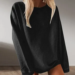 Женская толстовка оверсайз без капюшона Black synthetic.ua - Фото 1