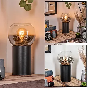 Настільна лампа HOFSTEIN Koyoto метал/скло Ø 15 см E27 Чорний/Хром/Димчастий/Прозорий - Фото 1