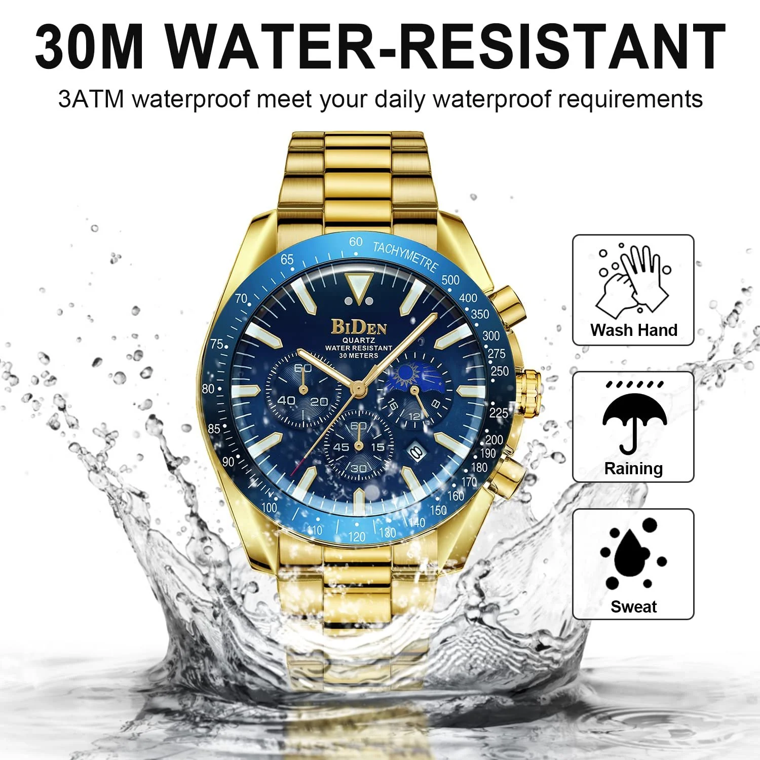 Чоловічий годинник HANPOSH Хронограф з нержавіючої сталі Водонепроникний, фото №9 Чоловічий годинник HANPOSH Хронограф з нержавіючої сталі Водонепроникний, фото №9