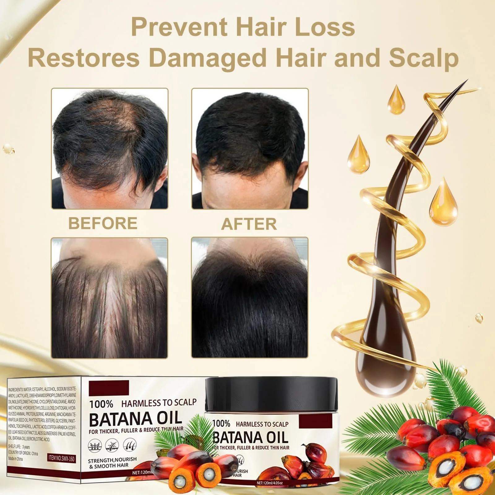 Органічна Олія Батани для Росту Волосся 120 мл, фото №5