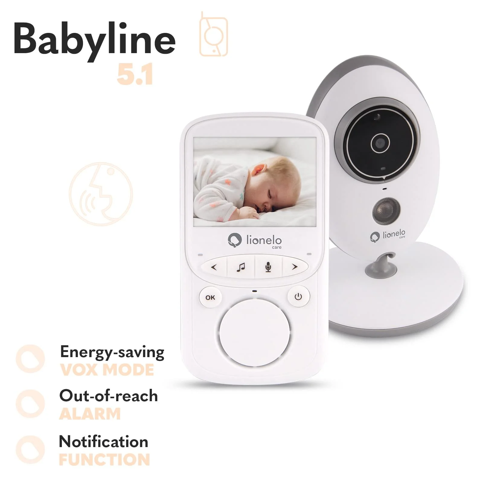 Відеоняня Lionelo Babyline 5.1 300 м 2 Cameras Night Mode VOX, фото №8 Відеоняня Lionelo Babyline 5.1 300 м 2 Cameras Night Mode VOX, фото №8