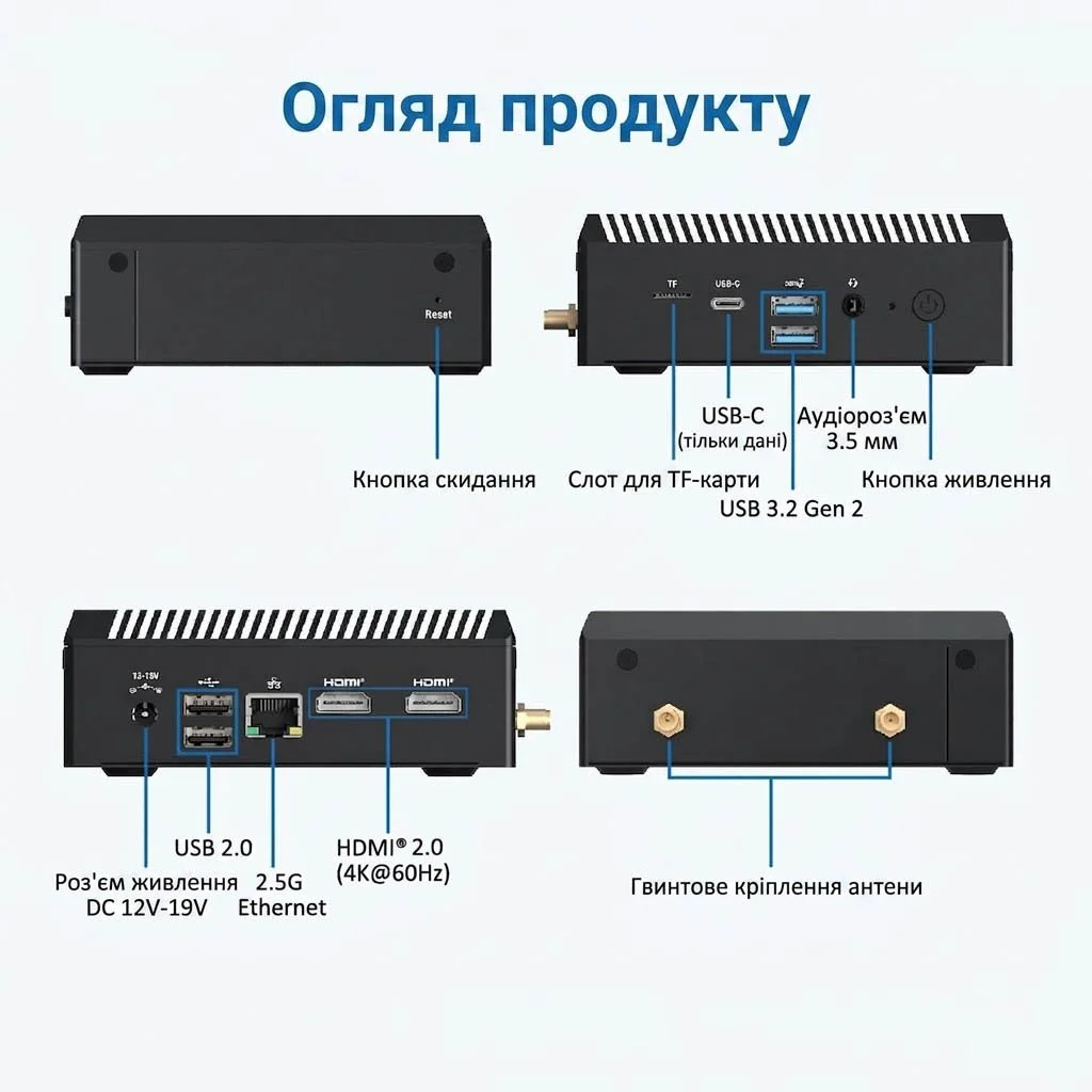 Міні ПК MINIX Z100-0dB Fanless / Intel N100 / RAM 16GB / SSD 512GB / 2 x HDMI / LAN / Wi-Fi 6 / Bluetooth 5.2 / Windows 11 / Black, фото №5 Міні ПК MINIX Z100-0dB Fanless / Intel N100 / RAM 16GB / SSD 512GB / 2 x HDMI / LAN / Wi-Fi 6 / Bluetooth 5.2 / Windows 11 / Black, фото №5