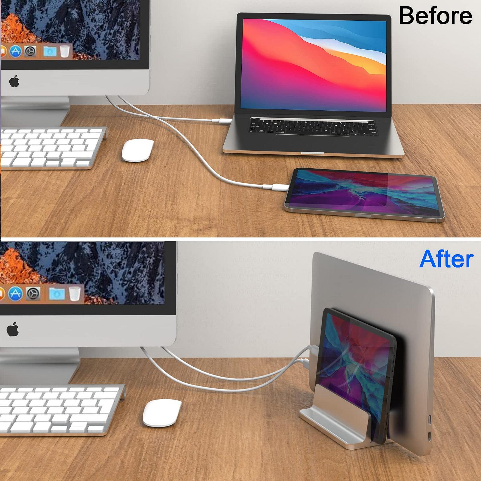 Вертикальная Подставка для Ноутбука Алюминиевая Регулируемая с 2 Слотами (до 17.3 дюймов), фото №5