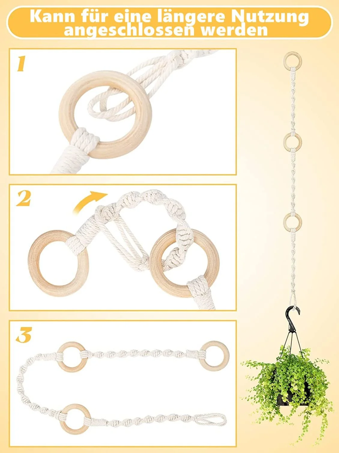 Подовжувач для макраме-підвісу Бавовняна мотузка 30 см для квіткового горщика, фото №4 Подовжувач для макраме-підвісу Бавовняна мотузка 30 см для квіткового горщика, фото №4