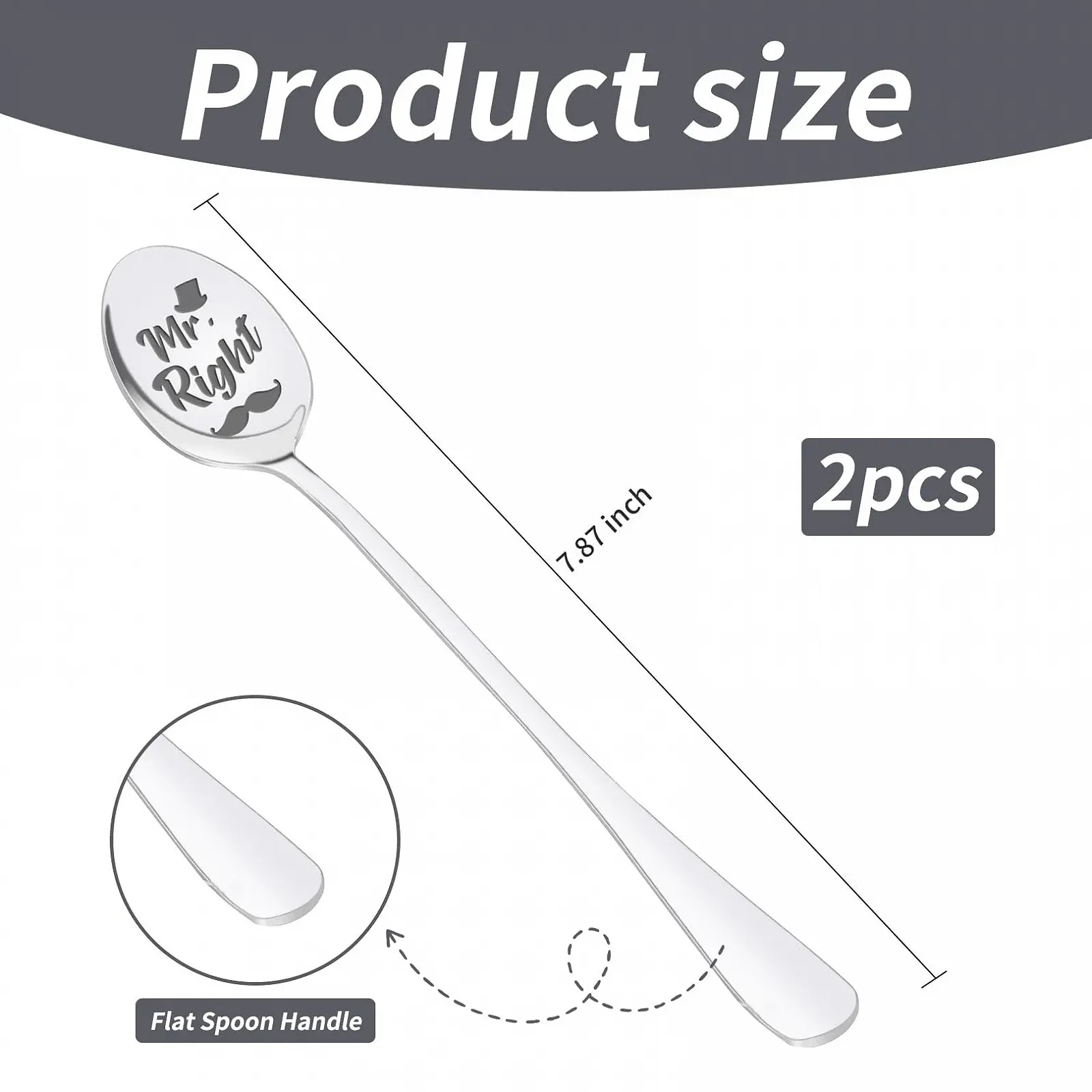 Ложка для пары с гравировкой Mr Right & Mrs Always Right, 2 шт, фото №2