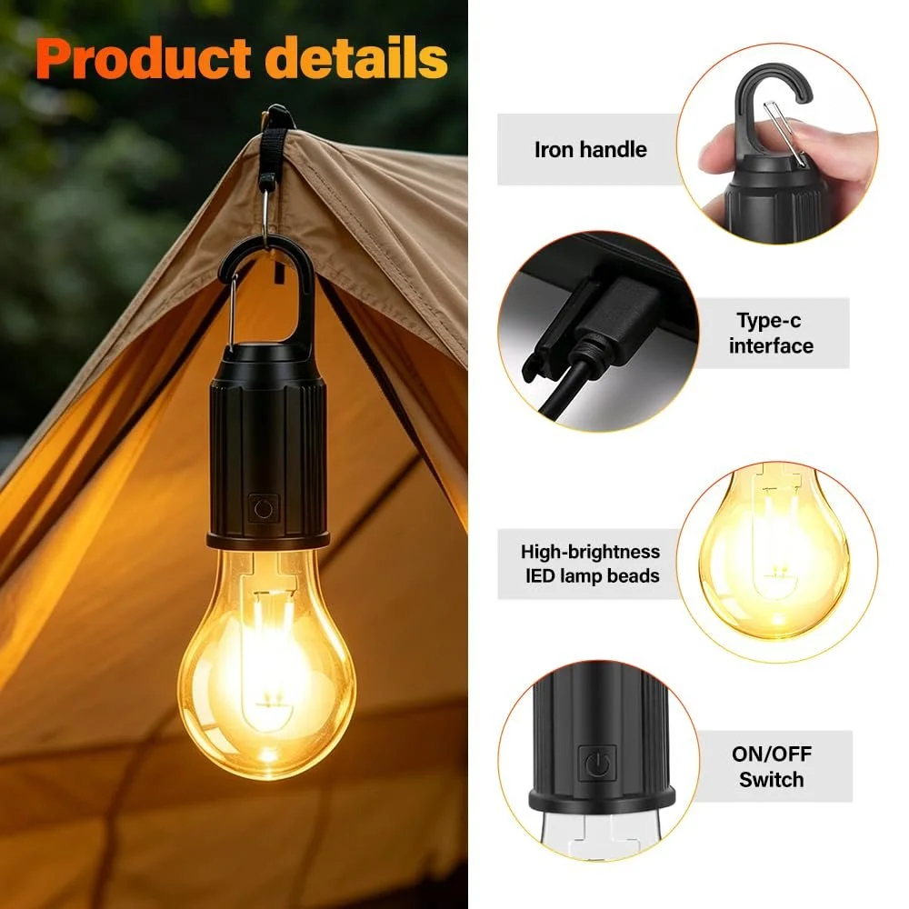 Набір кемпінгових ламп (5 шт.) Portable Tent Lamp 3 режими USB Solar IPX4, фото №3