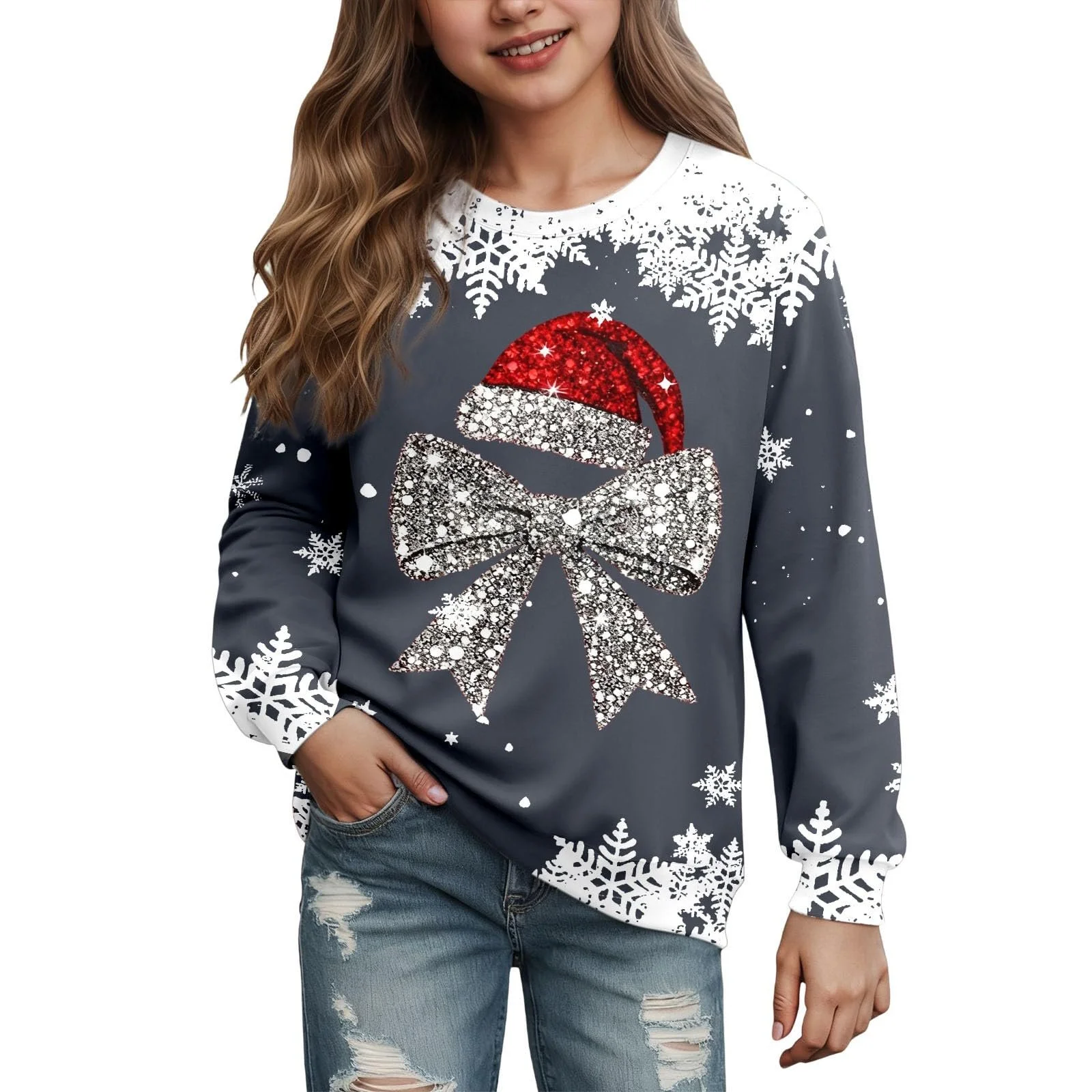 Худі Різдвяне для хлопчиків, для дівчаток з принтом банта, фото №1