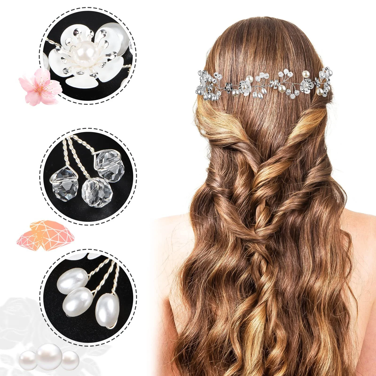 Вінок для волосся Квітка Перли Кристал, фото №3