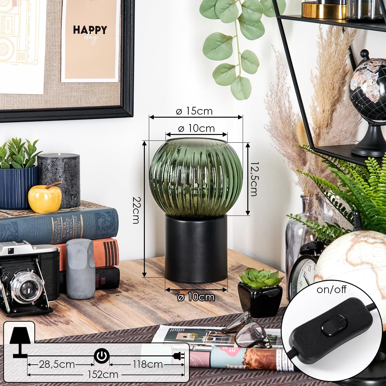 Настільна лампа HOFSTEIN Koyoto метал Чорний/Зелений 15 см E27, фото №4