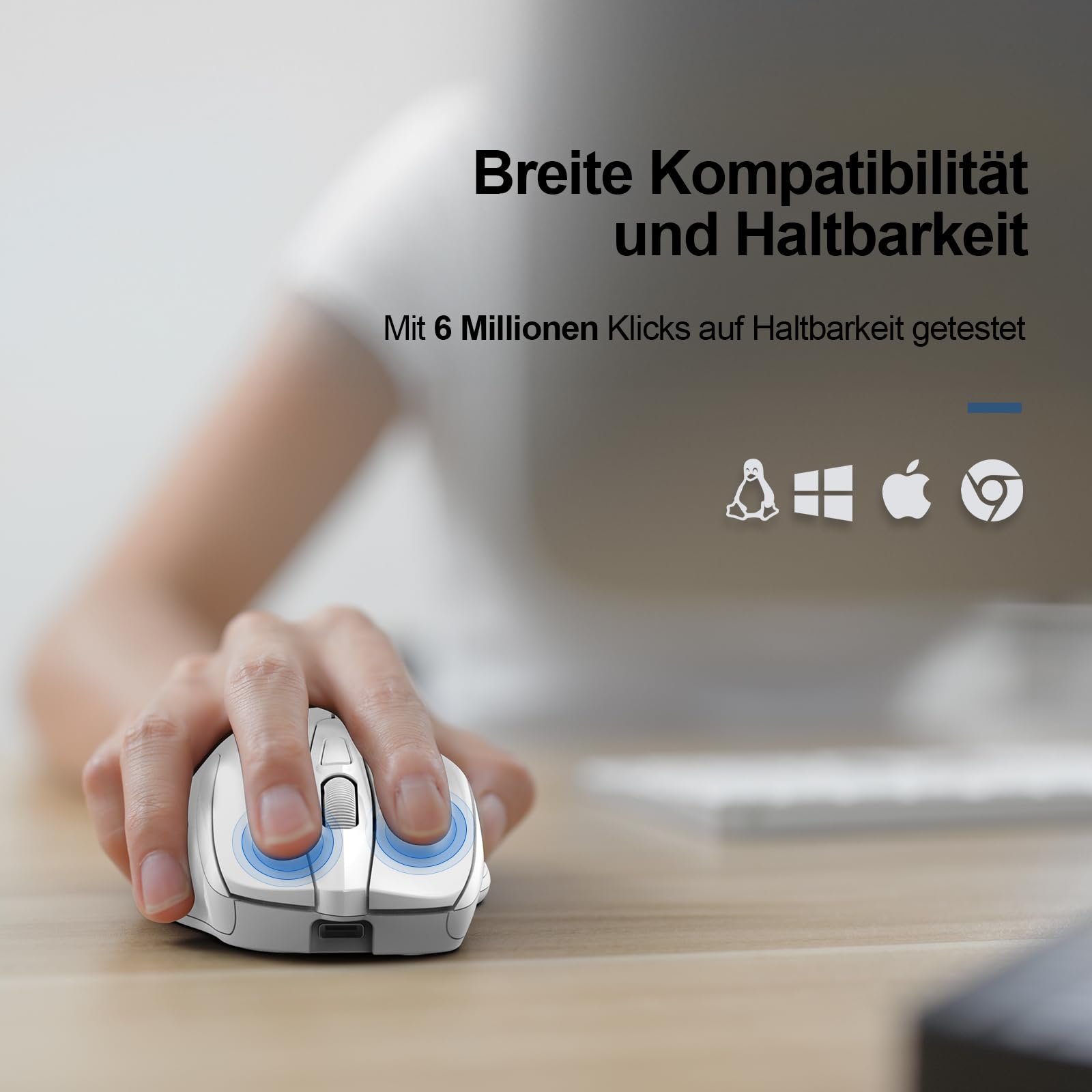 Мышь TECKNET Беспроводная Перезаряжаемая 4800 DPI 2.4GHz Оптическая 6 Кнопок Белая, фото №7