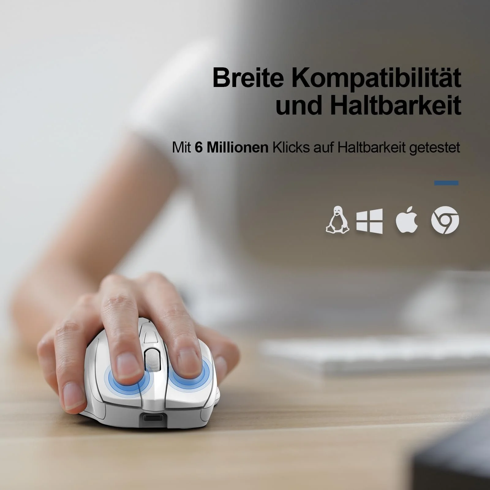 Миша TECKNET Бездротова Перезаряджувана 4800 DPI 2.4GHz Оптична 6 Кнопок Біла, фото №7