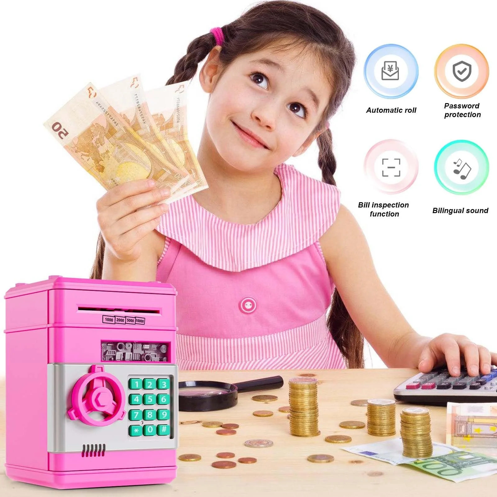 Скарбничка-сейф електронна дитяча банкомат з паролем та музикою, фото №3