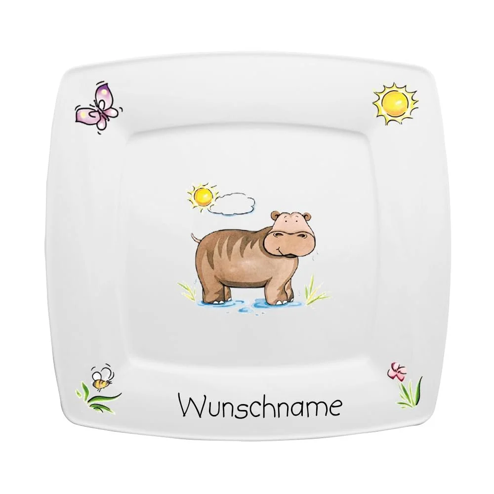 Детская Квадратная Тарелка Doriantrade Фарфоровая Бегемота, фото №1 Детская Квадратная Тарелка Doriantrade Фарфоровая Бегемота, фото №1