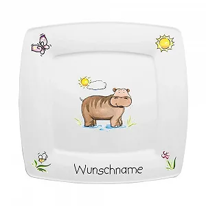 Детская Квадратная Тарелка Doriantrade Фарфоровая Бегемота - Фото 1