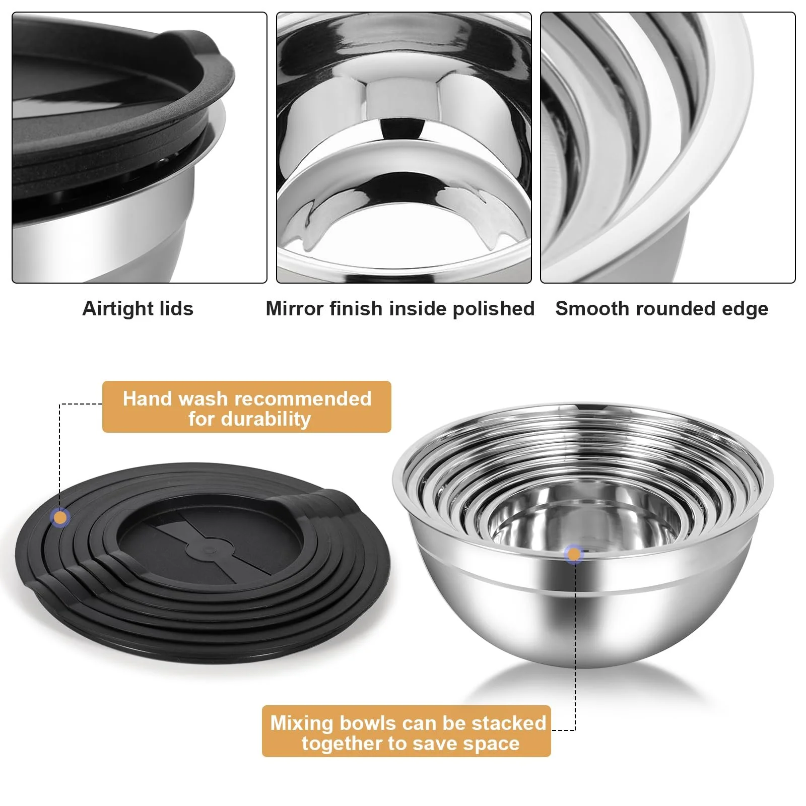 Набор мисок для смешивания Cinnani Stainless Steel 7 предметов Stainless Steel, фото №4