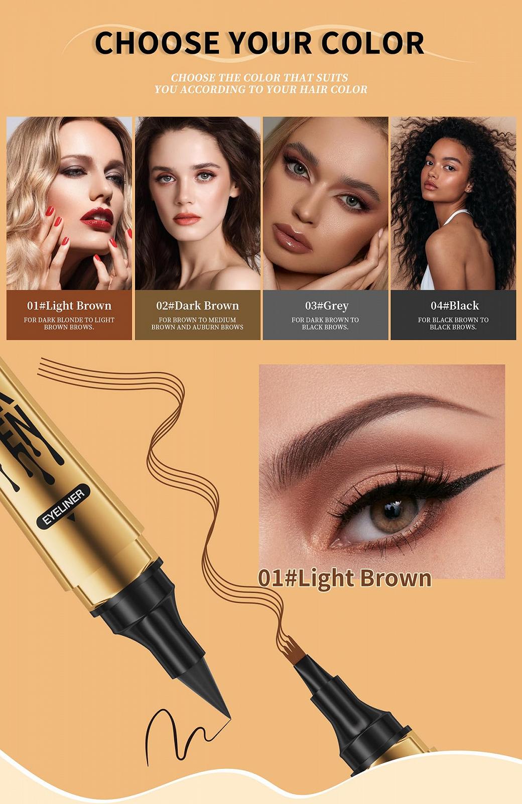 Карандаш для бровей Magic Dual Head 2 in 4 Liquid Waterproof Eyeliner Faux Wild Split (Светло-коричневый, 1), фото №5