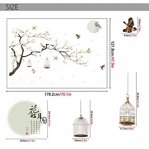 Наклейки на стіну HANLONGYU Квіти Дерево Птахи 127 x 188 см Білий synthetic.ua - Фото 1