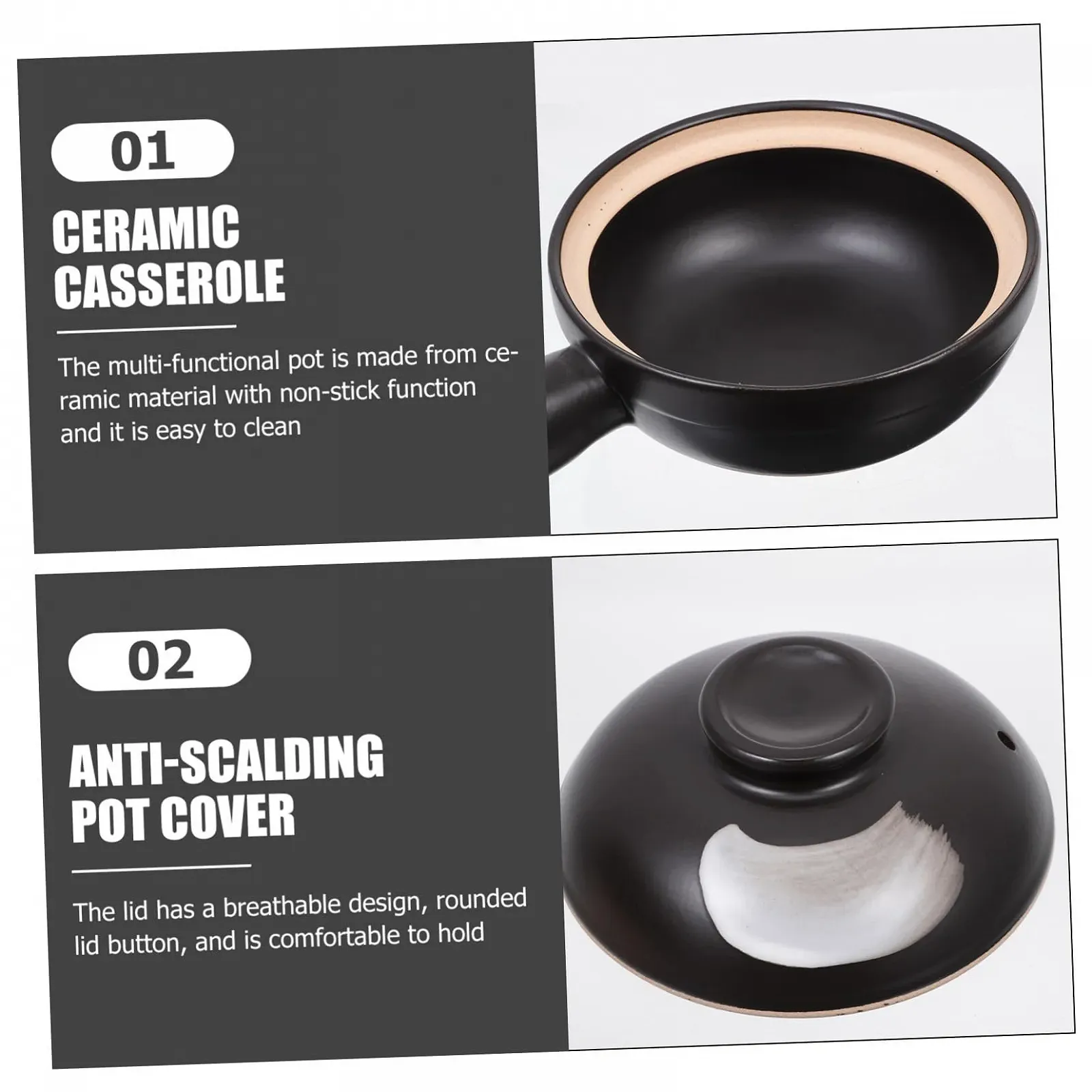 Кастрюля SOIMISS керамическая с фарфоровой крышкой традиционная для лапши и риса, фото №4