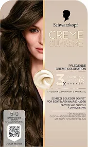 Крем-фарба Schwarzkopf Creme Supreme 5-0 Натуральний Каштановий (4 x 182 мл), стійка фарба для волосся з сироваткою та маскою для волосся, захищає від видимих пошкоджень волосся, для 100% зафарбовування сивини synthetic.ua - Фото 1